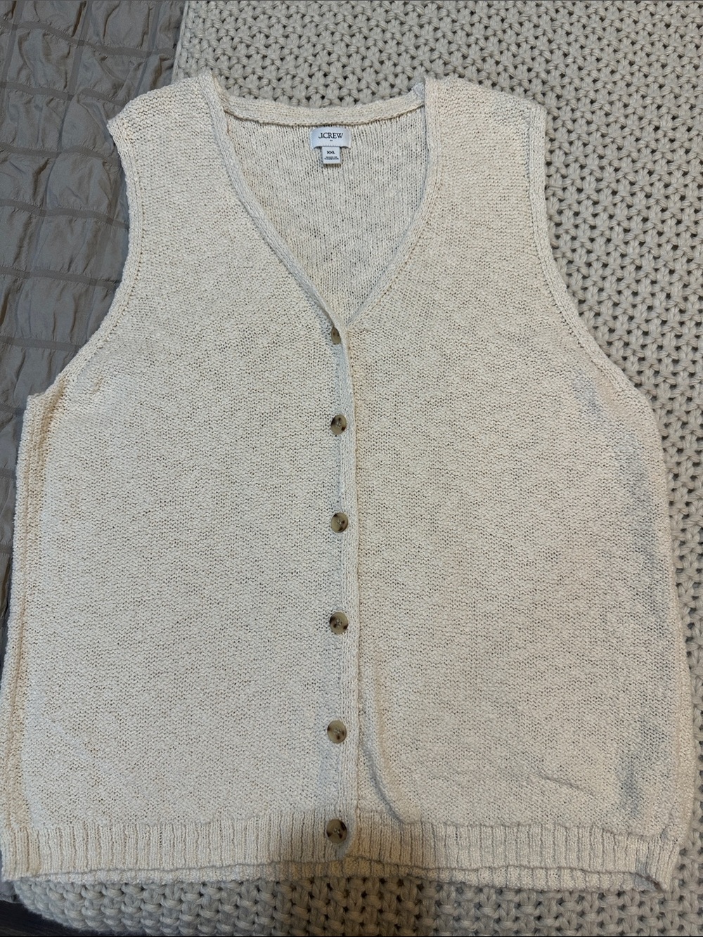 J. Crew Cream Slub-Knit Button-Front Sweater Vest